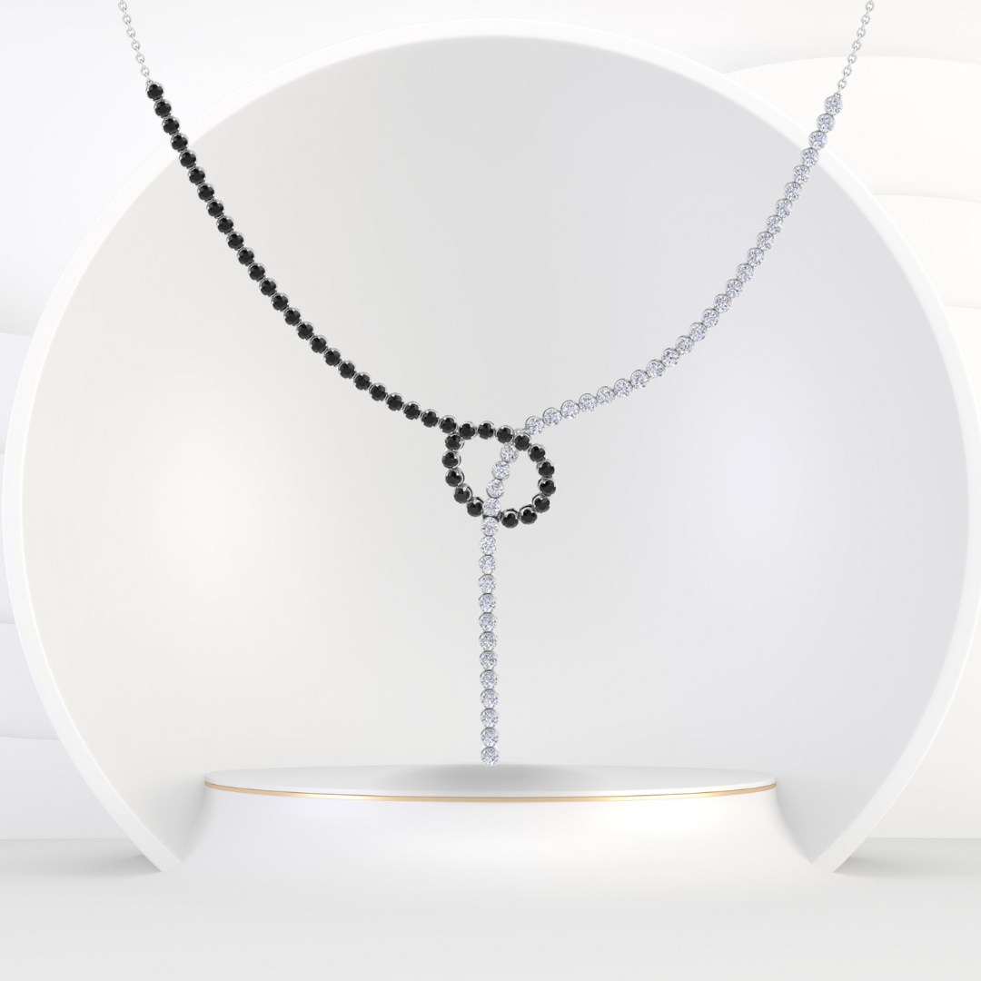 Black and White Natural Diamond Lariat Necklace