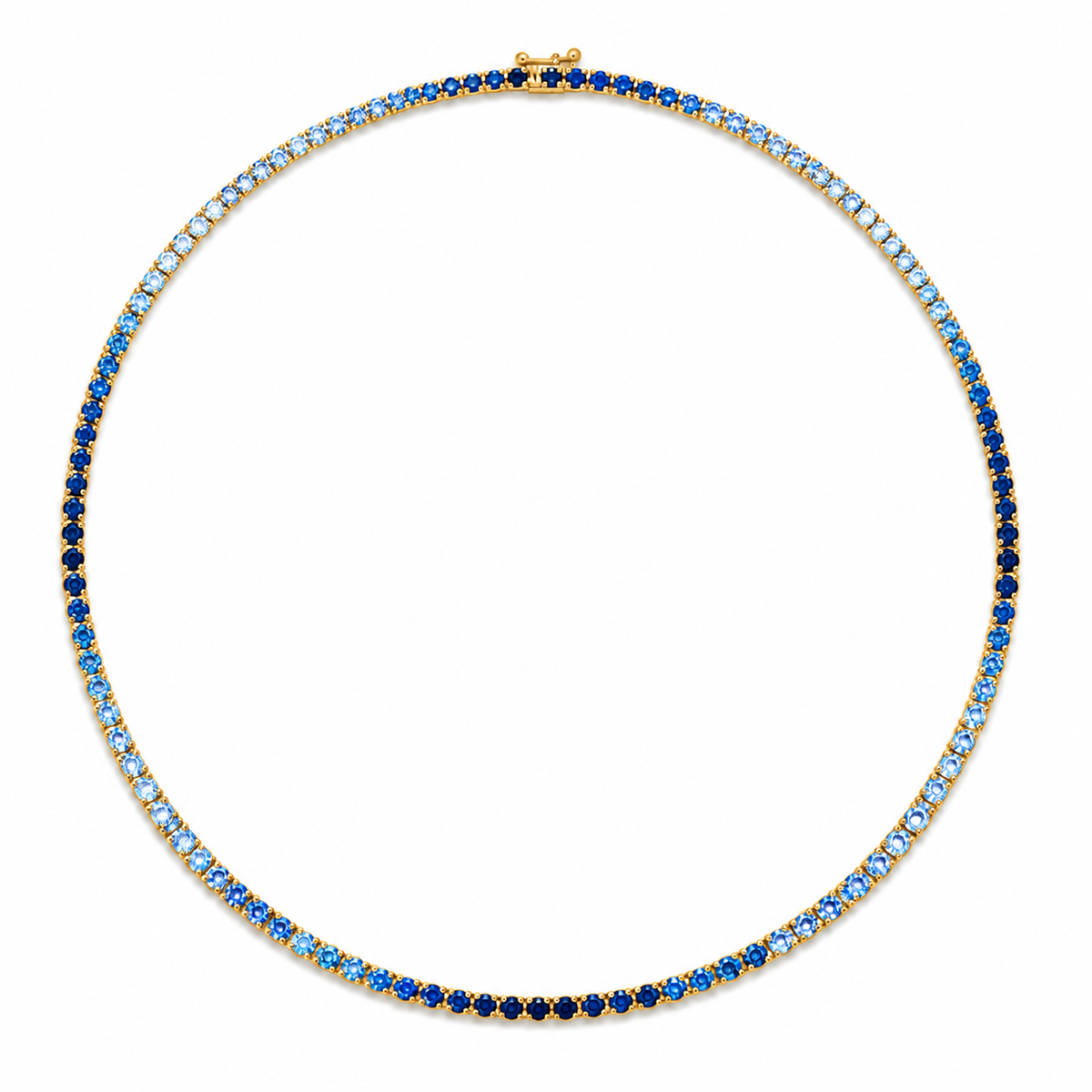 Natural Ombre Blue Sapphire Tennis Necklace Solid Gold yellow