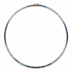 Natural Ombre Blue Sapphire Tennis Necklace Solid Gold yellow