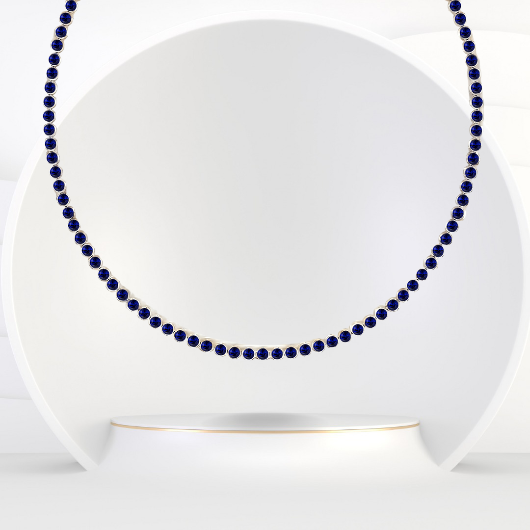 Bezel Set Natural Blue Sapphire Tennis Necklace 