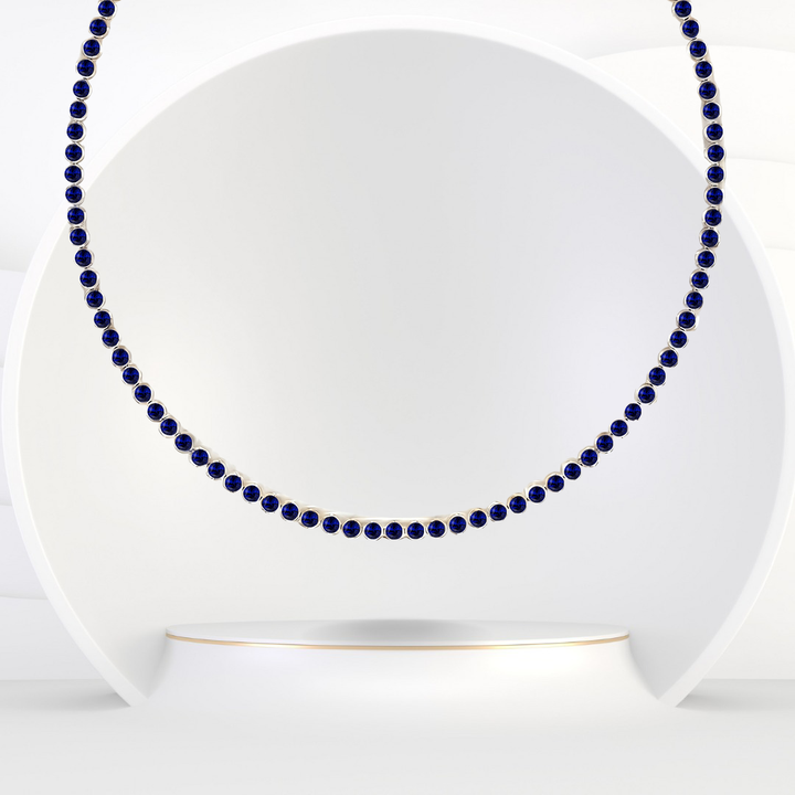 Bezel Set Natural Blue Sapphire Tennis Necklace 