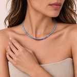 Natural Ombre Blue Sapphire Tennis Necklace Solid Gold lifestyle white 2