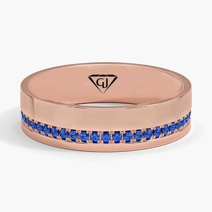 Men's Blue Sapphire Natural Diamond Pave Edge Wedding Band  RG 2