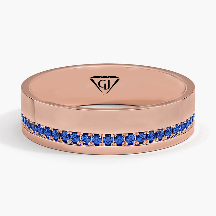 Men's Blue Sapphire Natural Diamond Pave Edge Wedding Band  RG 2