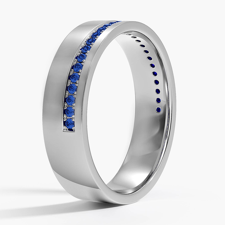 Men's Blue Sapphire Natural Diamond Pave Edge Wedding Band  WG 2
