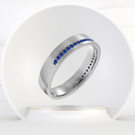Men's Blue Sapphire Natural Diamond Pave Edge Wedding Band