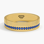 Men's Blue Sapphire Natural Diamond Pave Edge Wedding Band  YG 2
