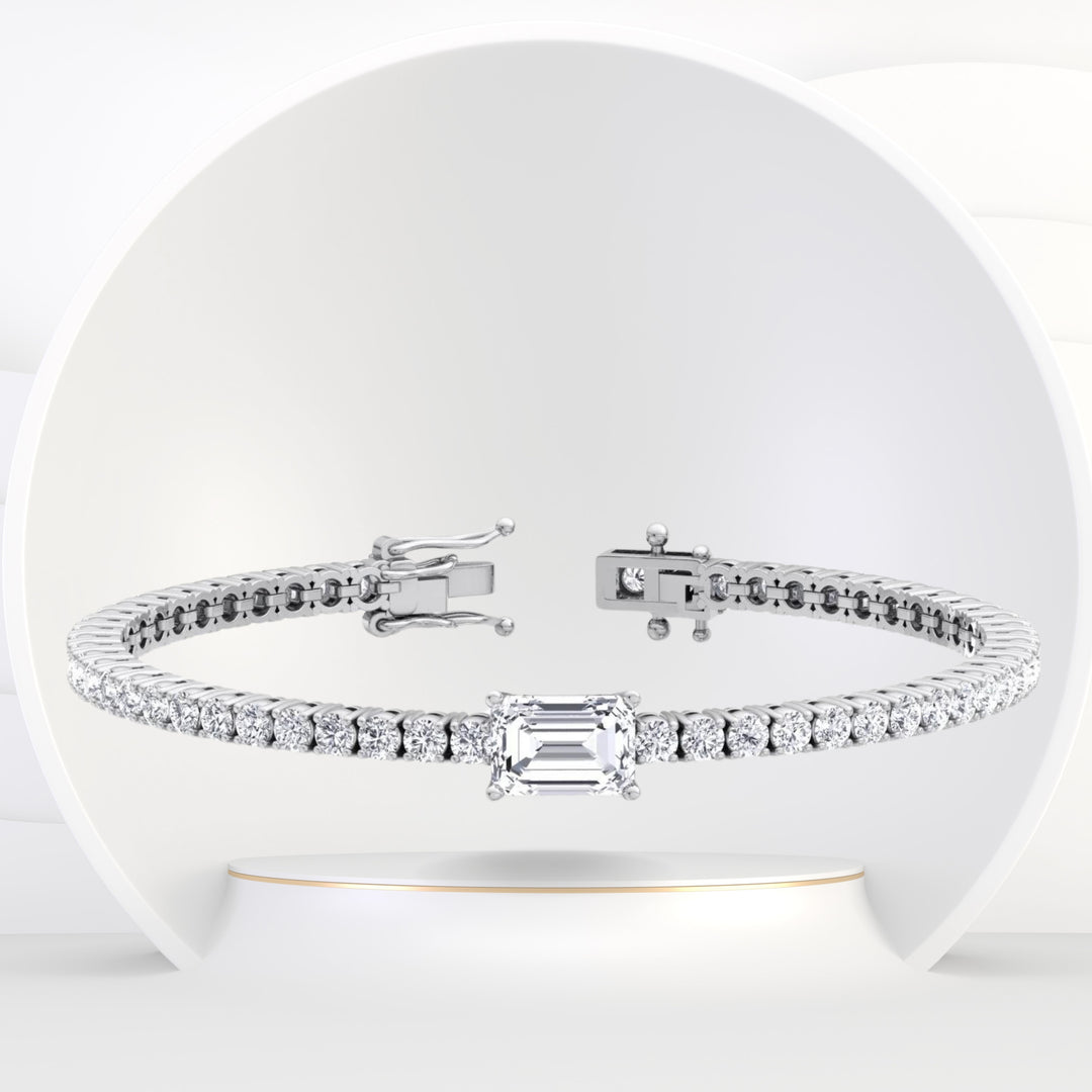 Saint-Tropez - 7 CT T.W Emerald Cut Single Stone Natural Diamond Tennis Bracelet - Gem Jewelers Co