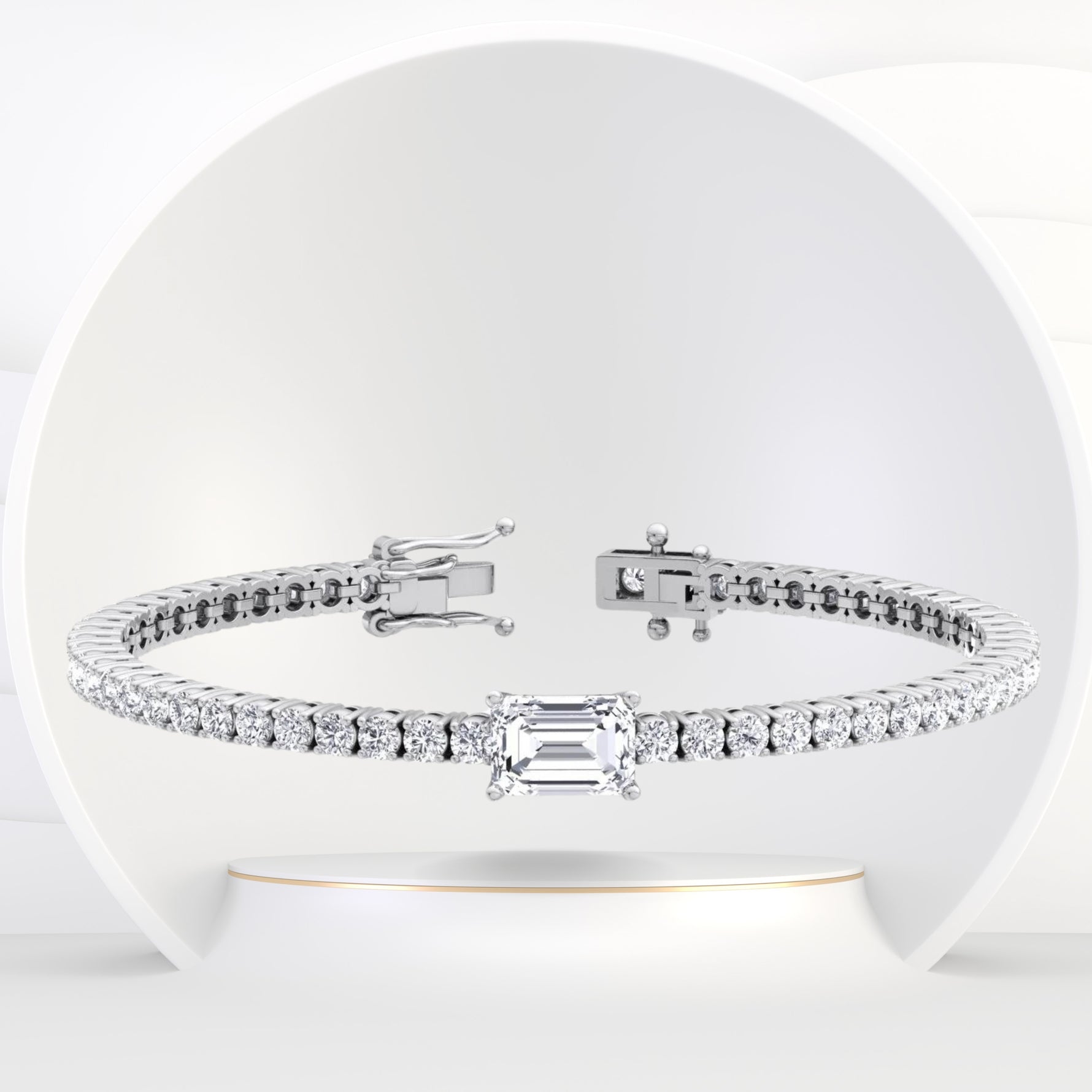 Saint-Tropez - 7 CT T.W Emerald Cut Single Stone Natural Diamond Tennis Bracelet - Gem Jewelers Co