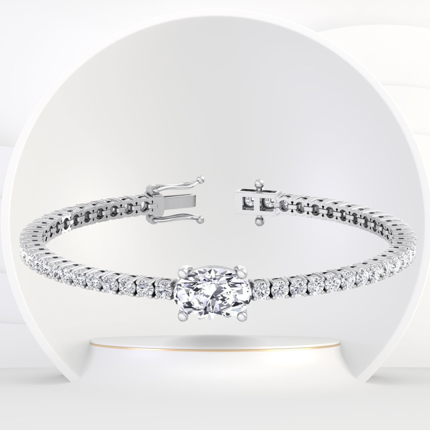Portugal - 7CT T.W Oval Cut Center Stone Natural Diamond Tennis Bracelet - Gem Jewelers Co