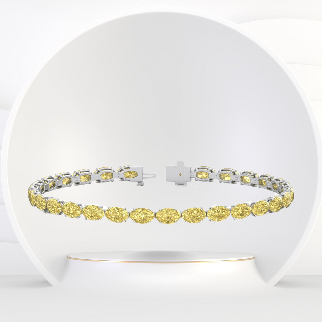 10CT East to West Oval Shape Natural Fancy Yellow Diamond Tennis Bracelet