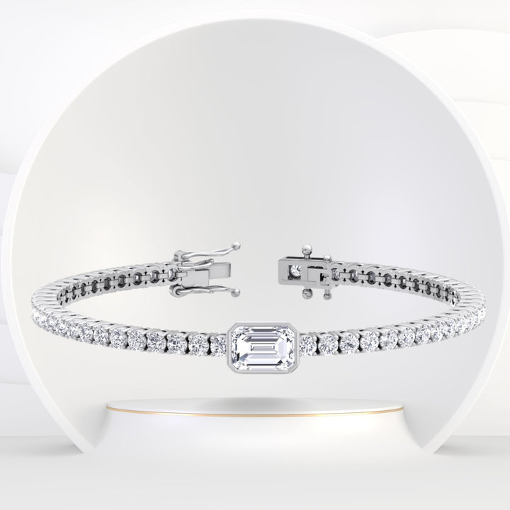 Athena - 7CT T.W Single Stone Emerald Shape Bezel Diamond Tennis Bracelet