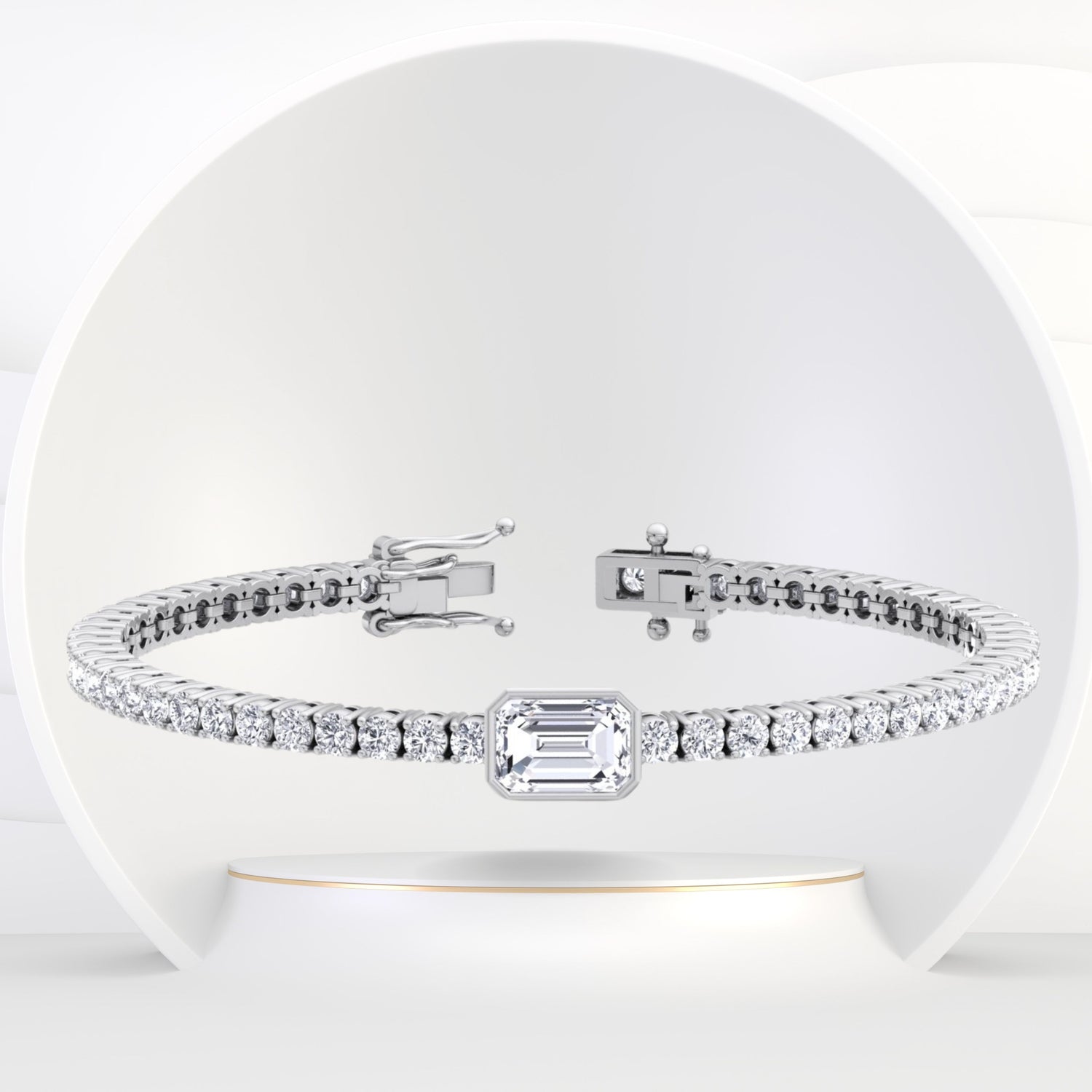 Athena - 7CT T.W Single Stone Emerald Shape Bezel Natural Diamond Tennis Bracelet - Gem Jewelers Co