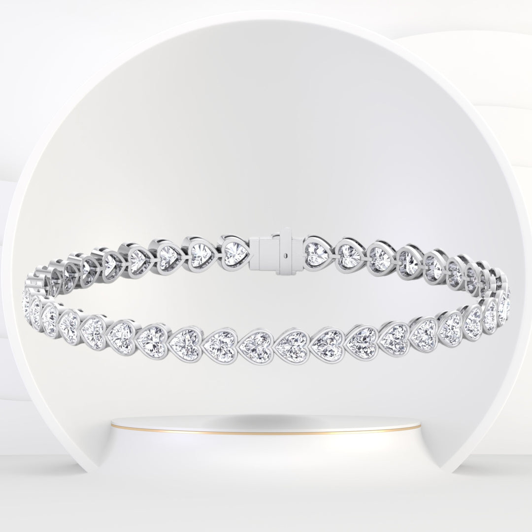 Elaria - East to West Heart Shape Bezel Set Natural Diamond Tennis Bracelet