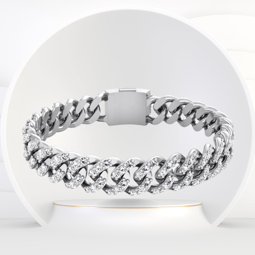 Zinia - 3CT Natural Diamond Cuban Link Bracelet ( 5.5mm ) - Gem Jewelers Co