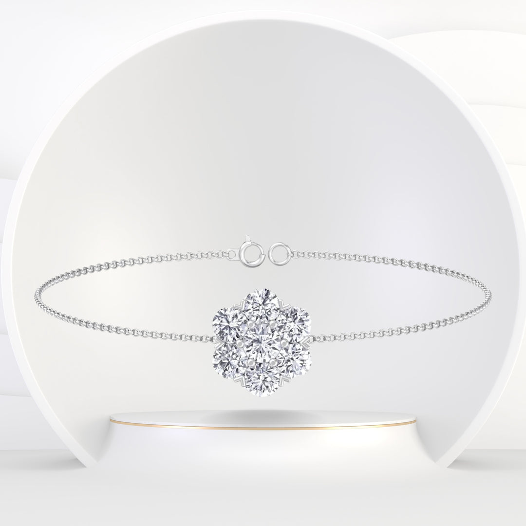 Bernel - Natural Diamond Cluster Flower Rolo Bracelet - Gem Jewelers Co