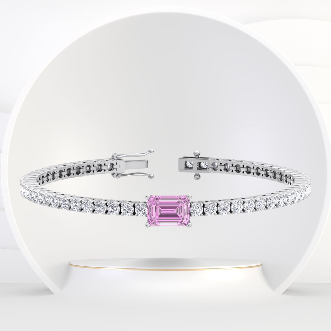 Martina - Emerald Cut Single Stone Natural Pink Sapphire & Diamond Tennis Bracelet - Gem Jewelers Co