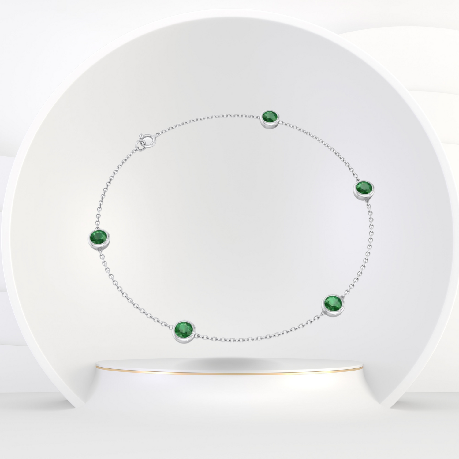 1.55CT Round Natural Green Emerald Station Bracelet in Solid Gold