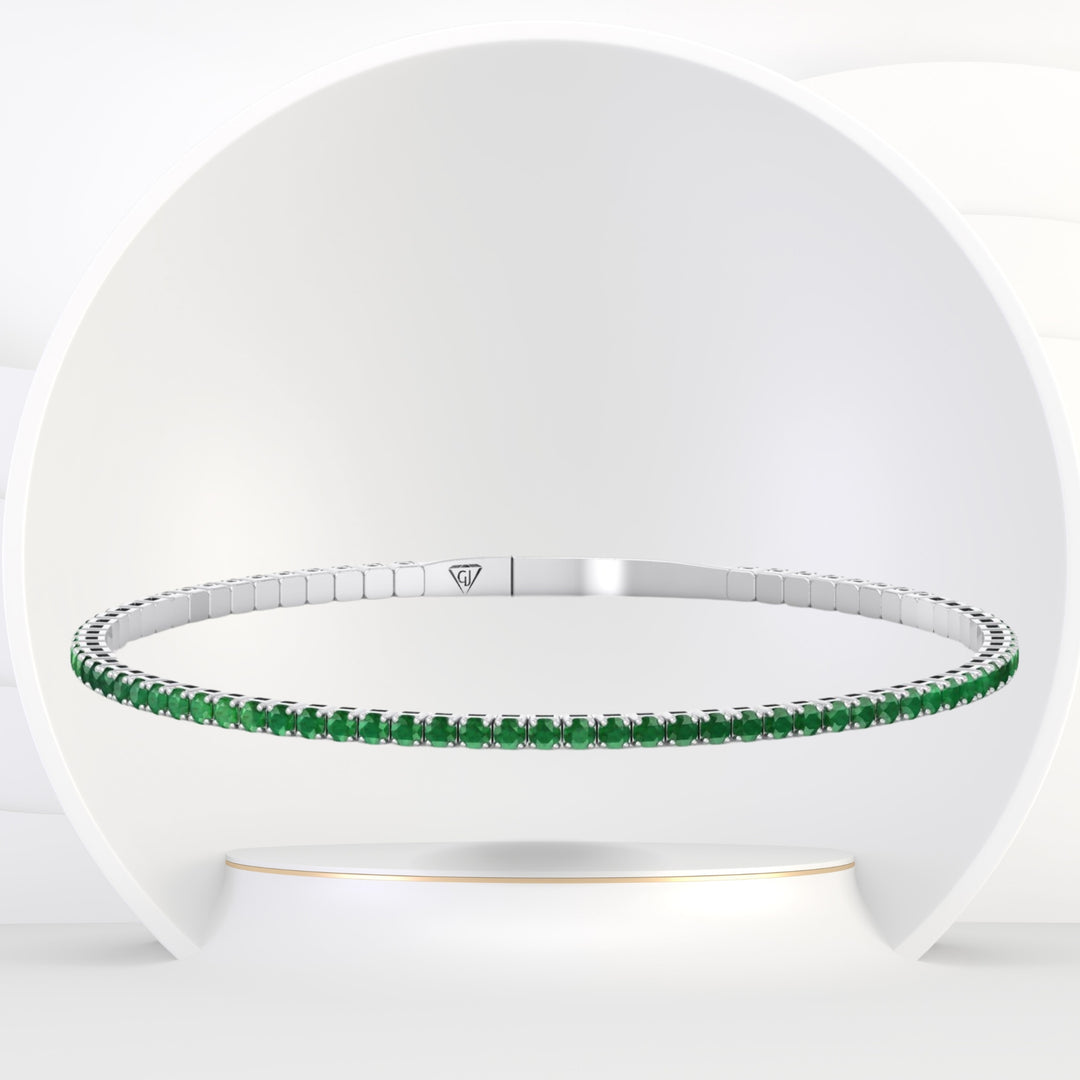 Chiara - Flexible Natural Emerald Bangle in 14K Solid Gold - Gem Jewelers Co