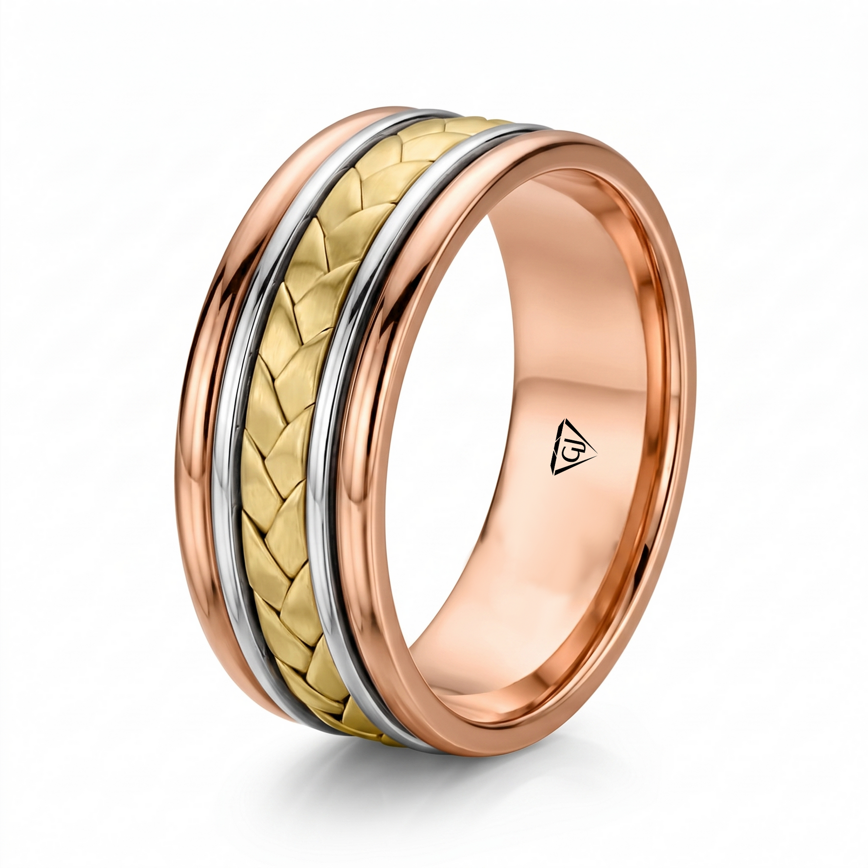 Men's Two Tone Braided and Cable Solid Gold Band RG