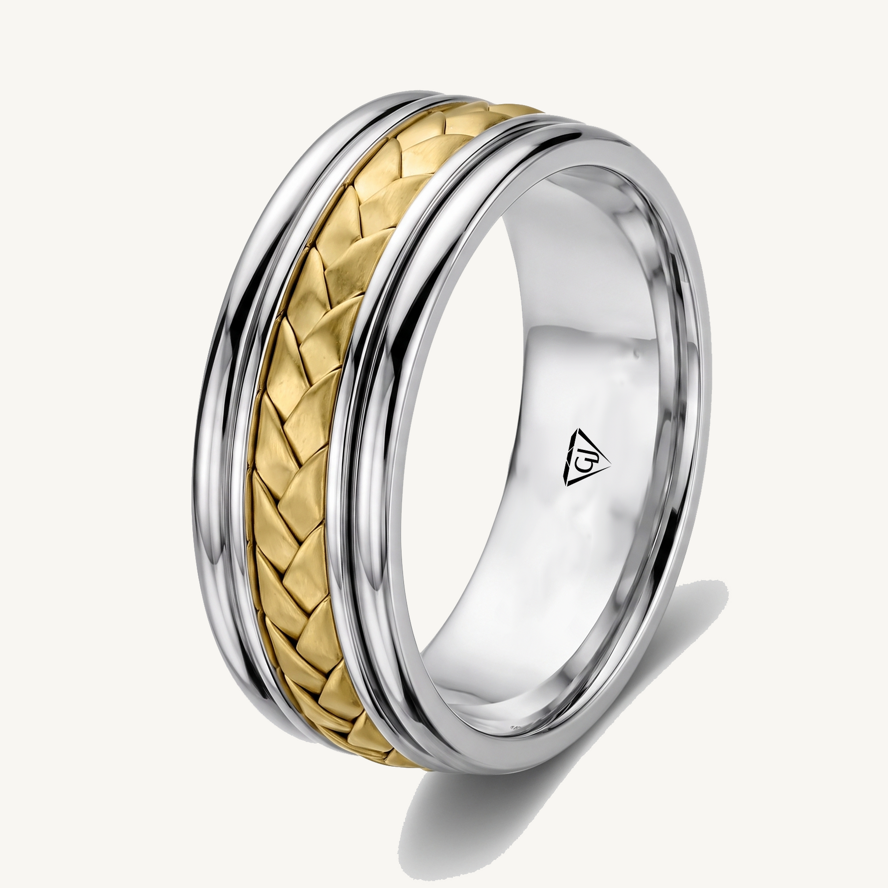 Men's Two Tone Braided and Cable Solid Gold Band