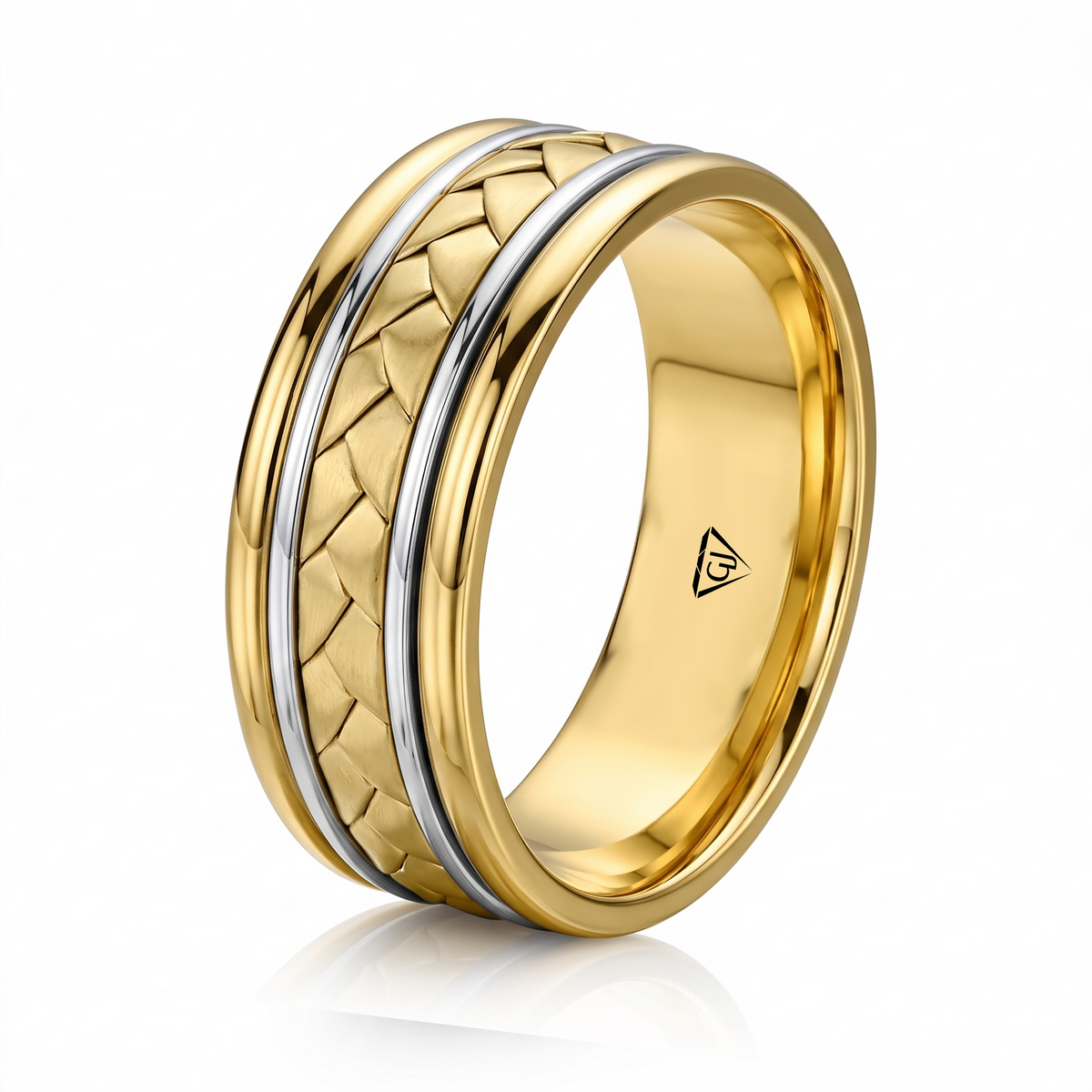 Men's Two Tone Braided and Cable Solid Gold Band YG