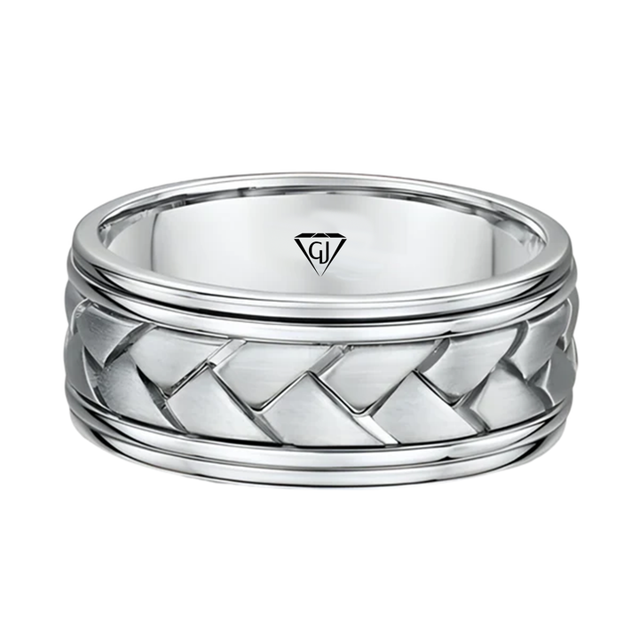 Classic Two-Tone Braided Solid Gold Band WG