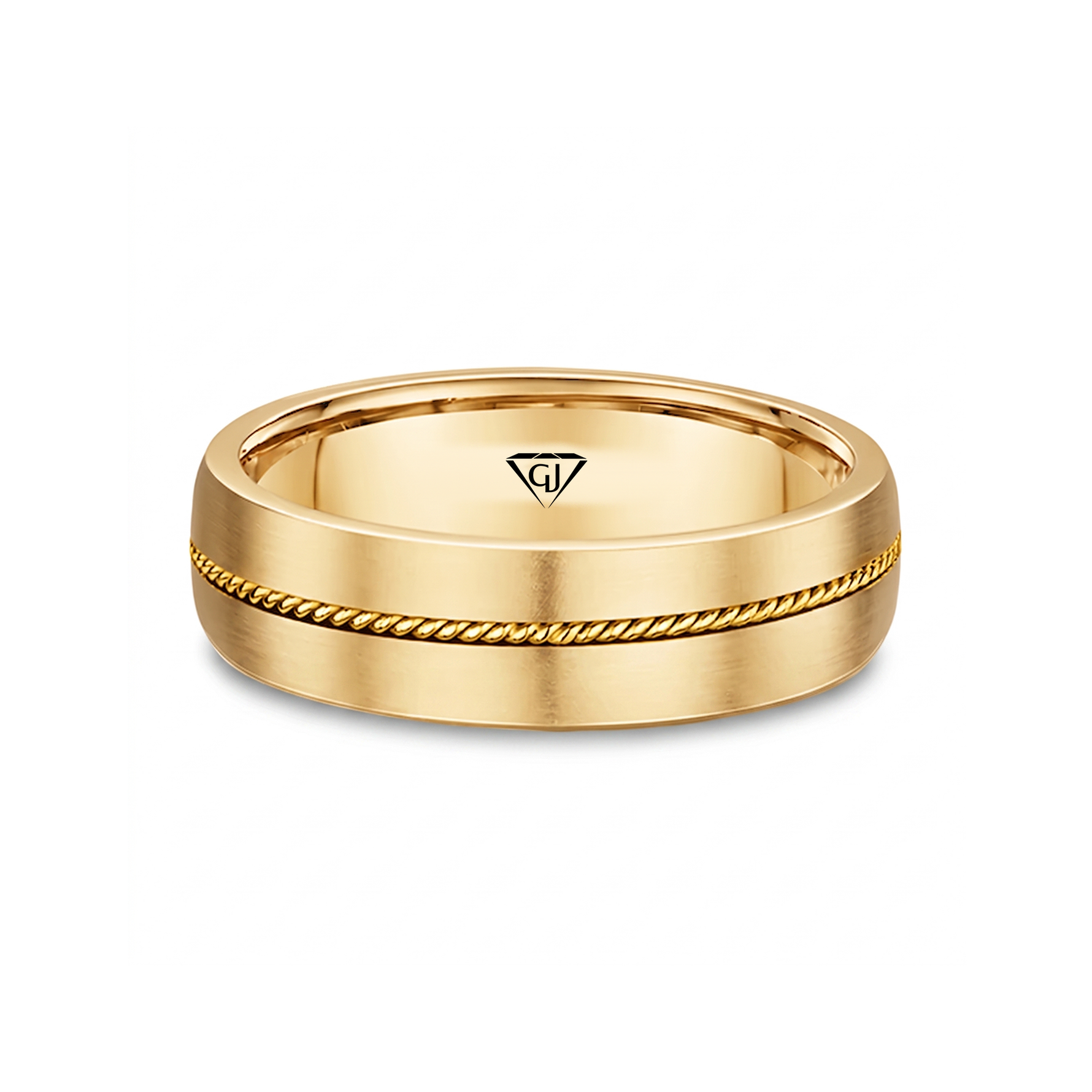 Center Rope Accent Men's Solid Gold Band YG 2