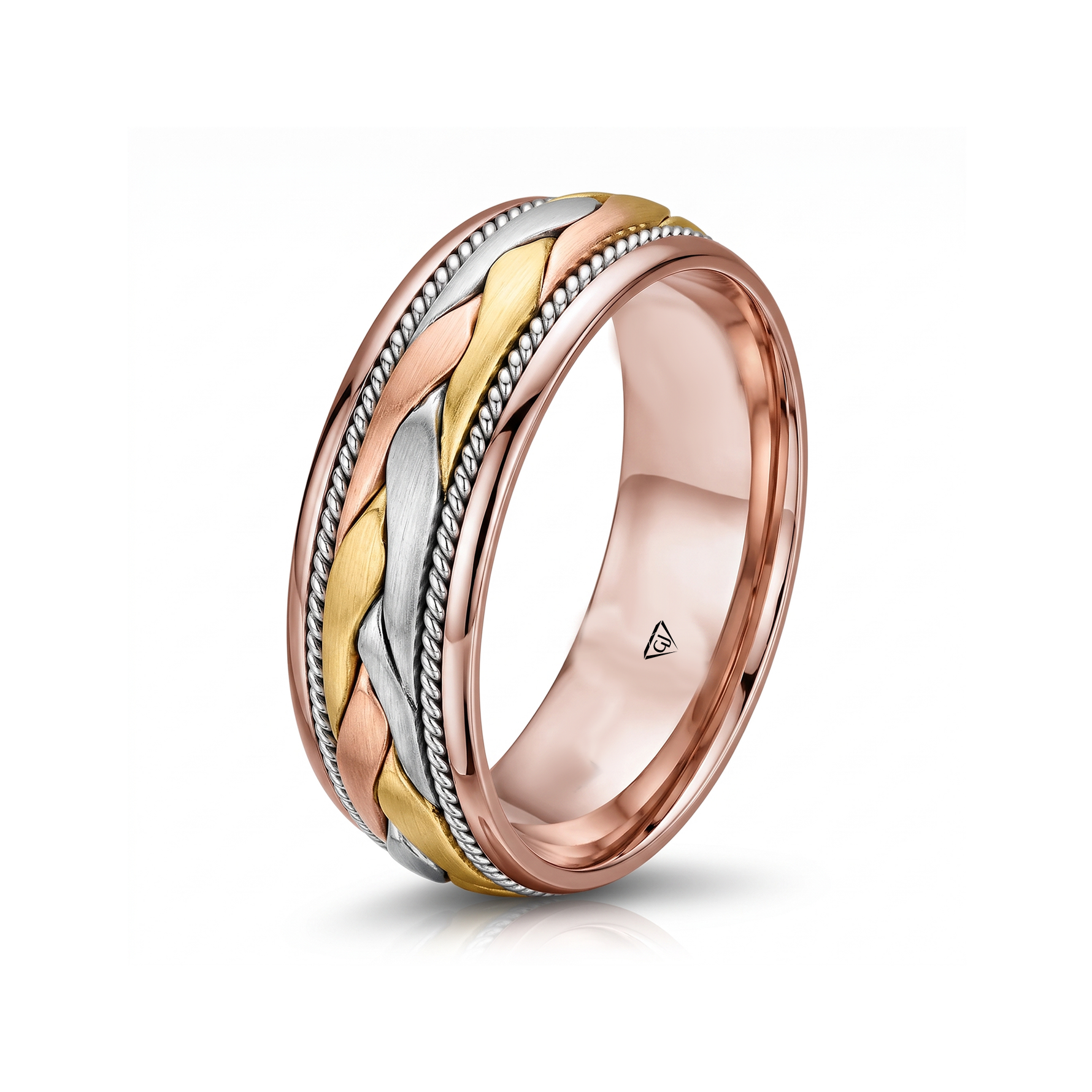 Tri Color Braided Men's Solid Gold Band RG