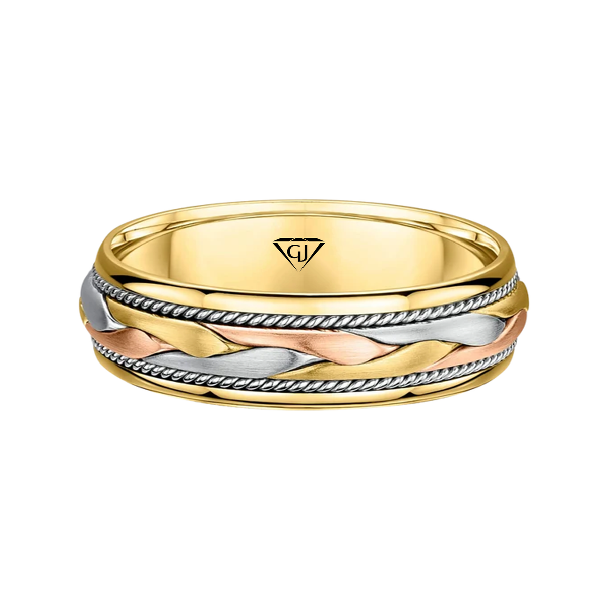 Tri Color Braided Men's Solid Gold Band YG 2