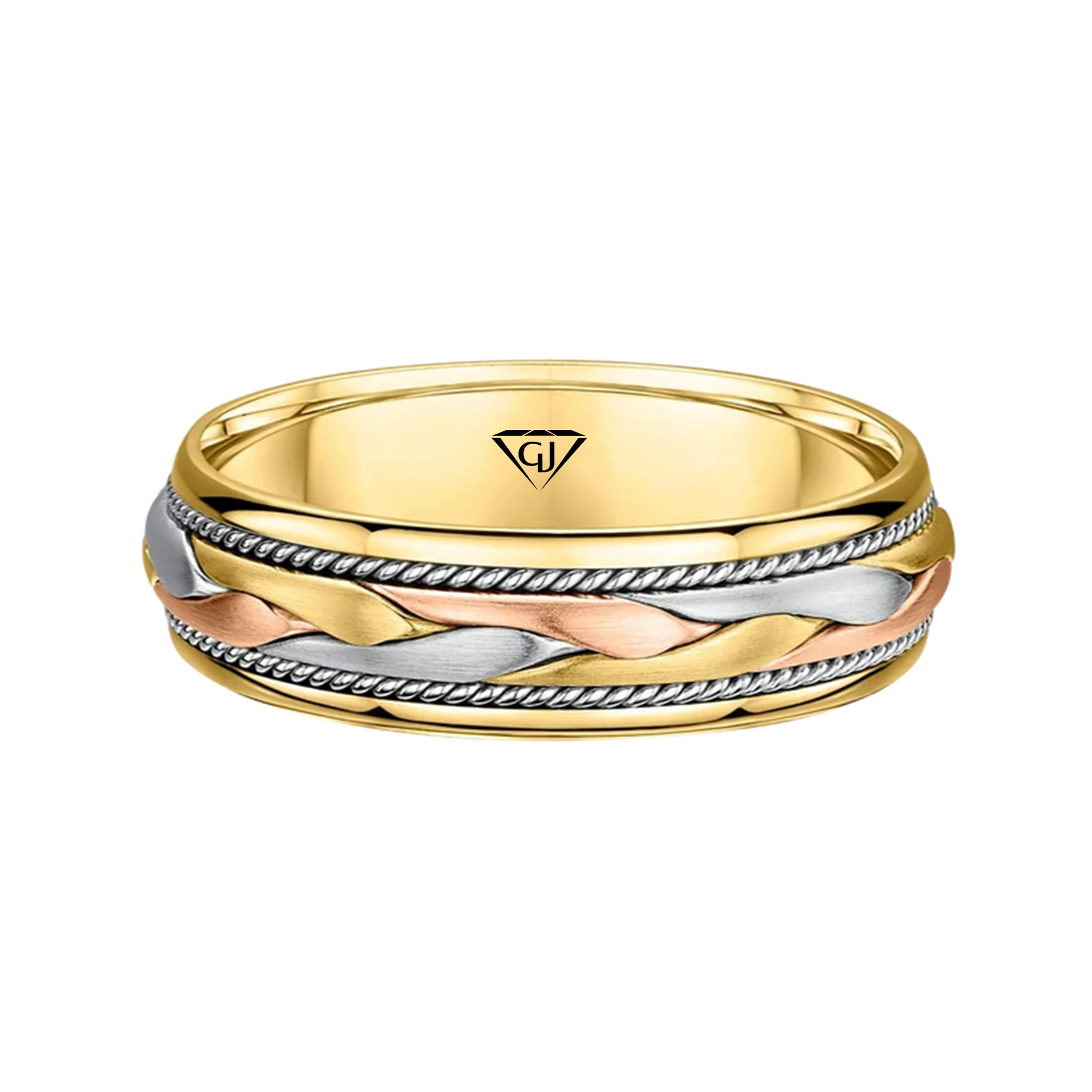 Tri Color Braided Men's Solid Gold Band YG 2