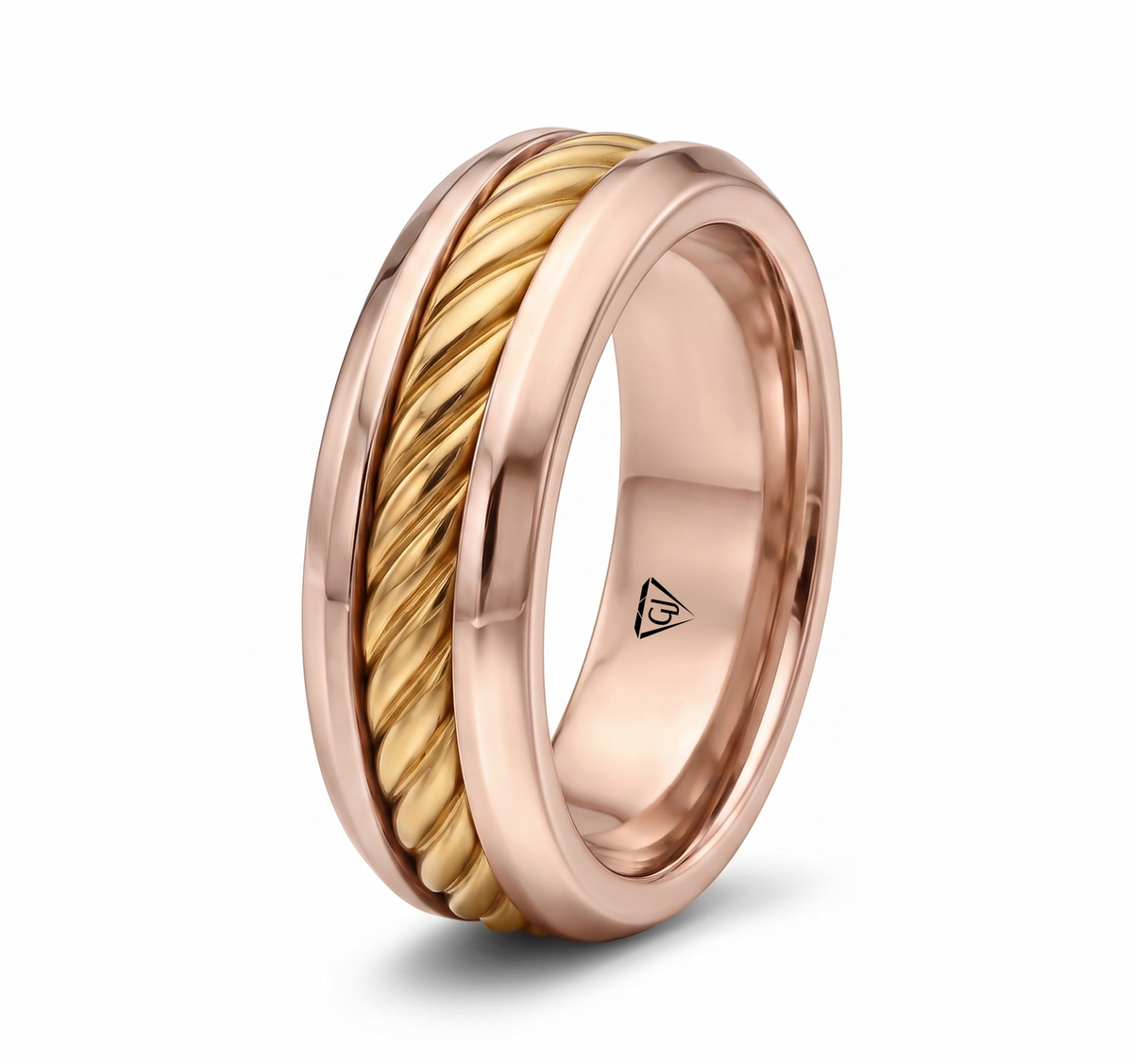 Cable Inset Men's Solid Gold Band  RG