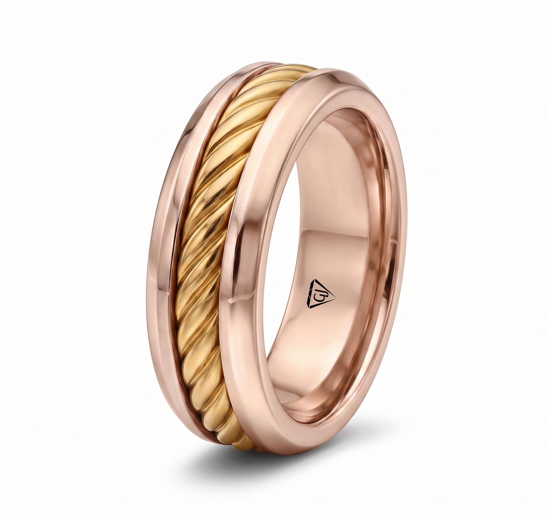 Cable Inset Men's Solid Gold Band  RG