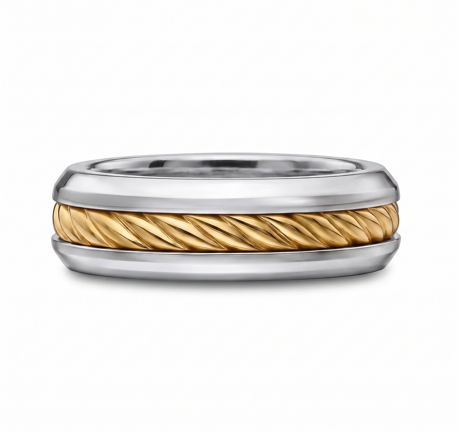 Cable Inset Men's Solid Gold Band  WG 2