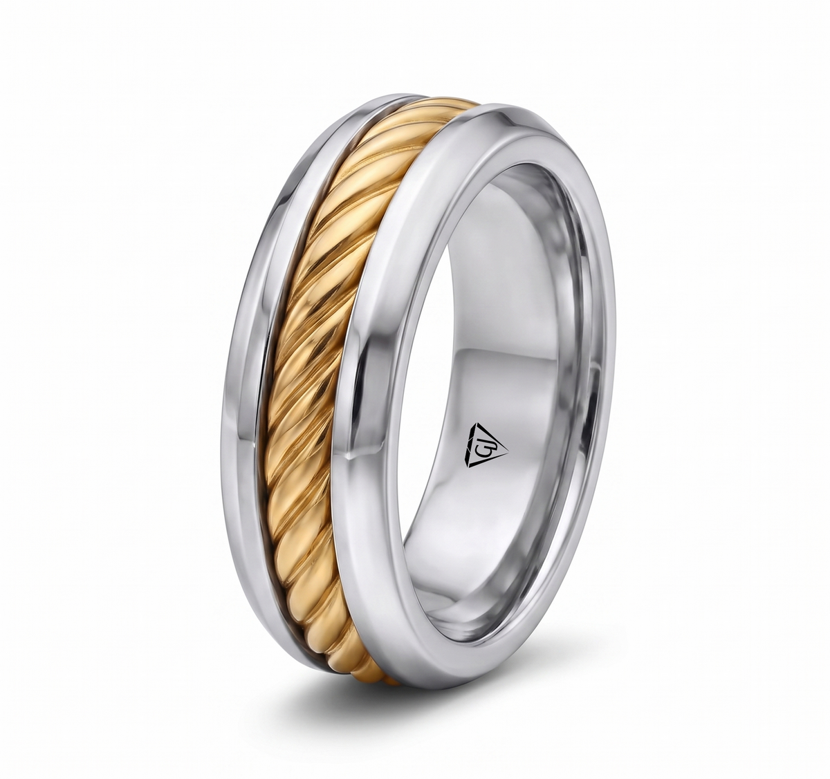 Cable Inset Men's Solid Gold Band  WG