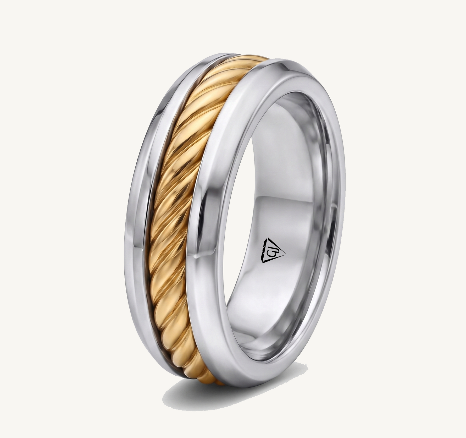 Cable Inset Men's Solid Gold Band