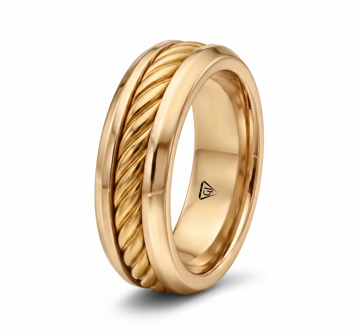 Cable Inset Men's Solid Gold Band  YG