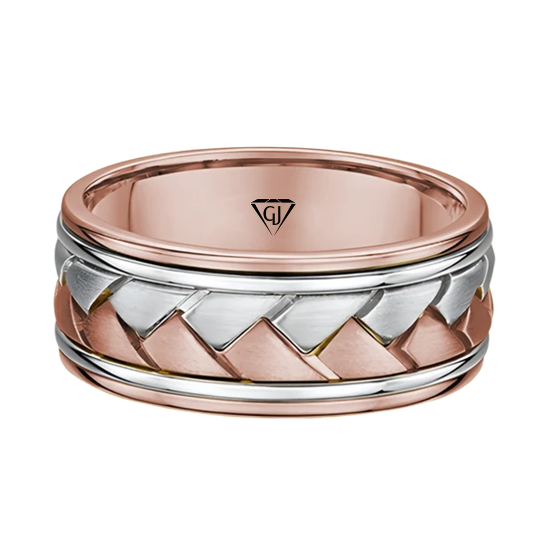 Classic Two-Tone Braided Solid Gold Band RG