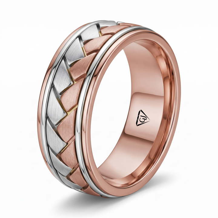 Classic Two-Tone Braided Solid Gold Band RG 2