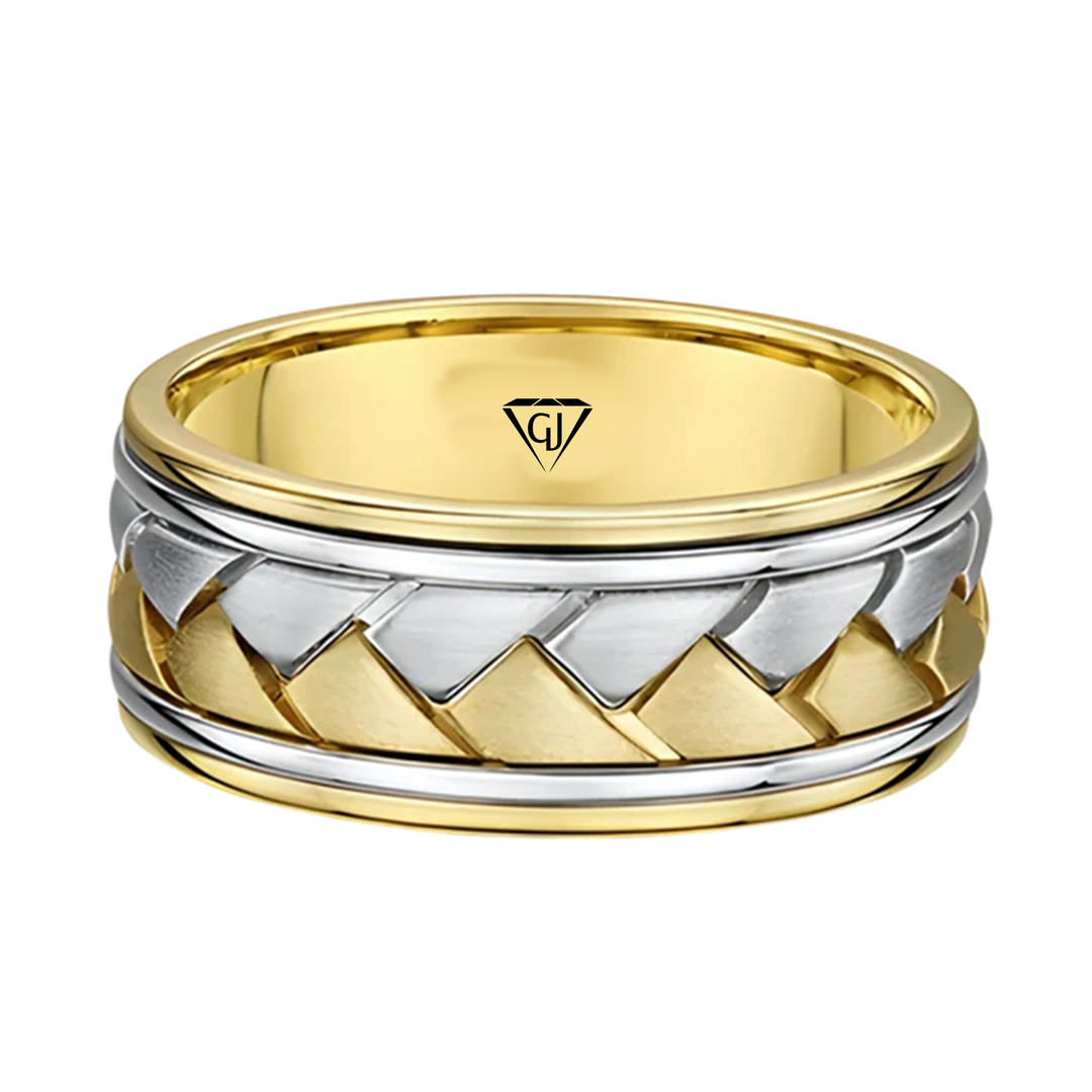 Classic Two-Tone Braided Solid Gold Band YG 2