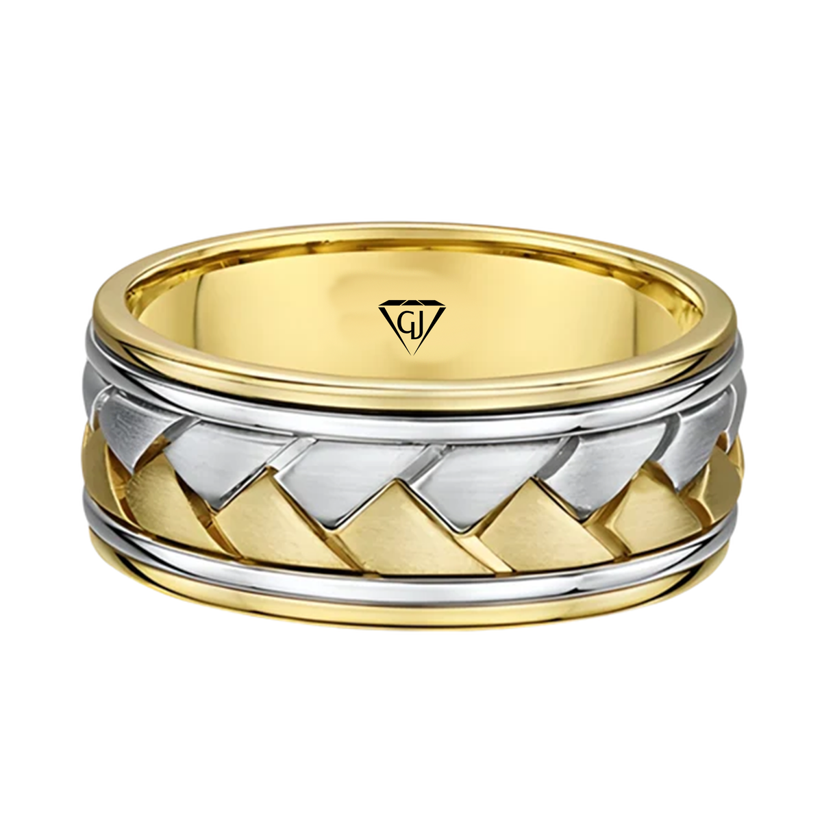 Classic Two-Tone Braided Solid Gold Band YG 2