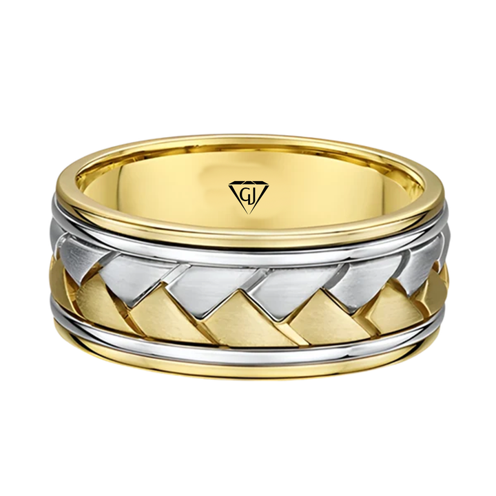 Classic Two-Tone Braided Solid Gold Band YG 2