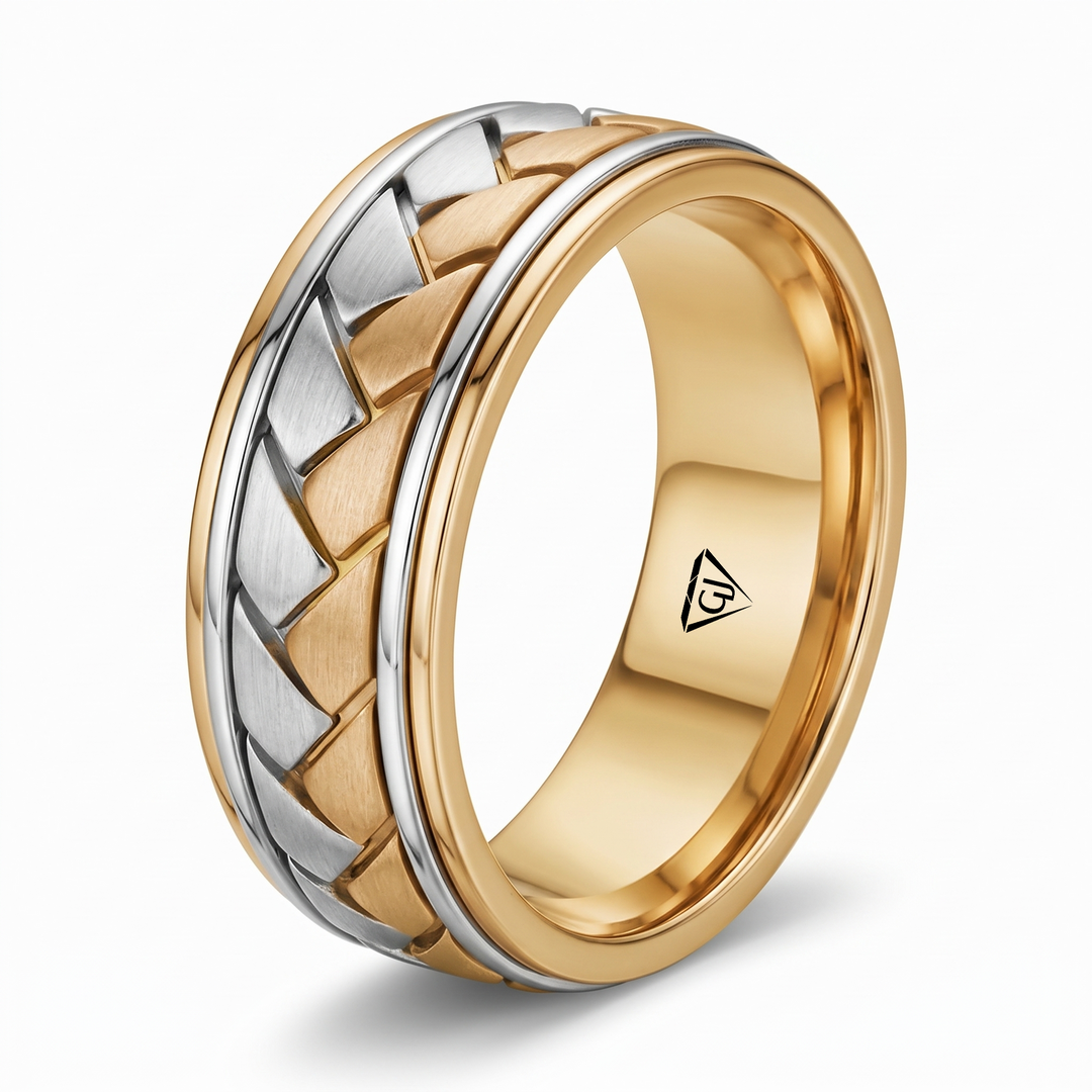 Classic Two-Tone Braided Solid Gold Band YG
