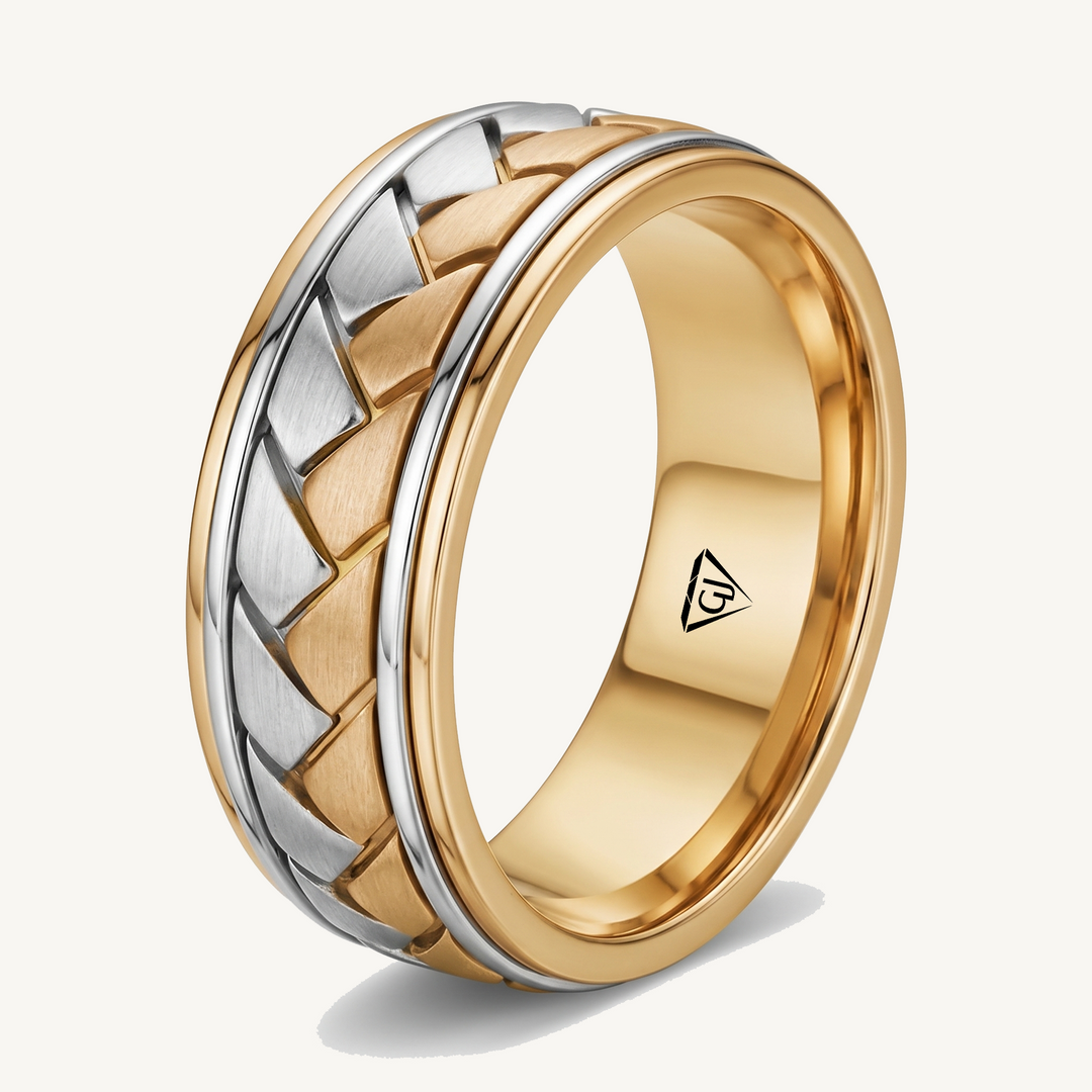 Classic Two-Tone Braided Solid Gold Band