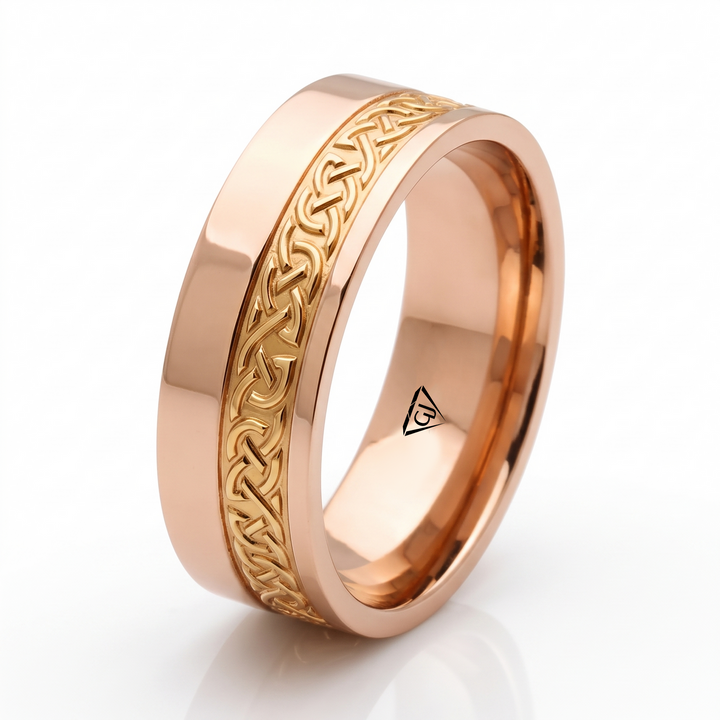 Two-Tone Celtic Knot Men's Solid Gold Band RG 