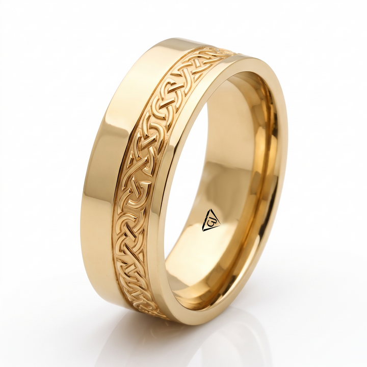 Two-Tone Celtic Knot Men's Solid Gold Band YG