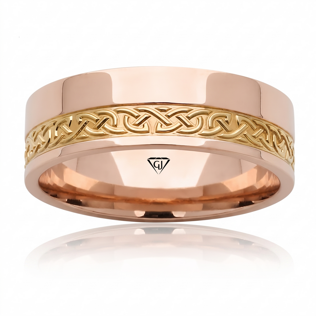 Two-Tone Celtic Knot Men's Solid Gold Band RG 2