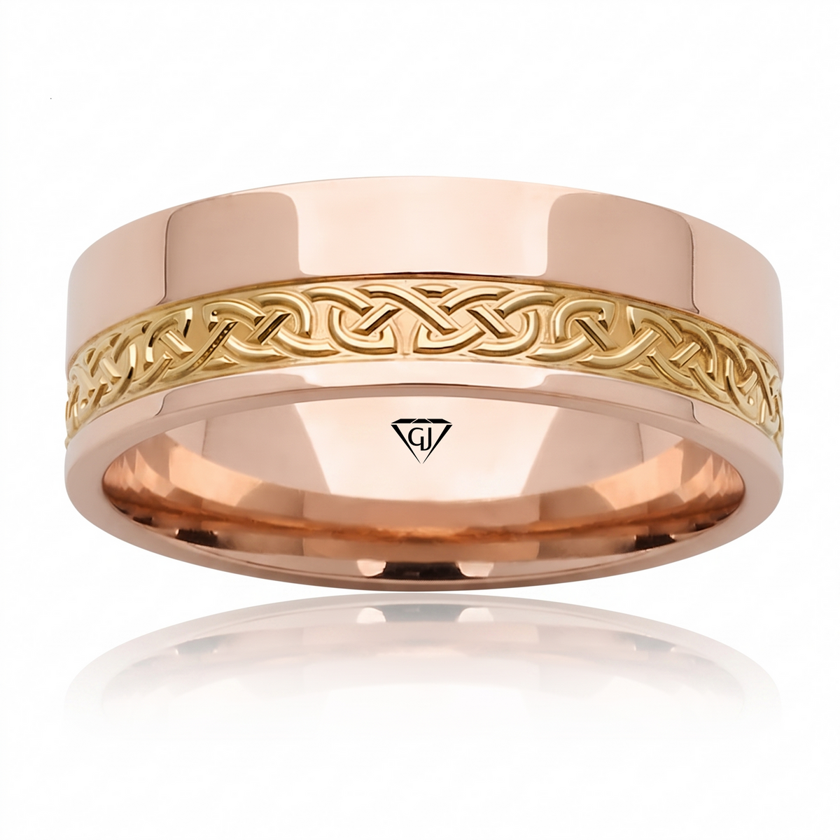 Two-Tone Celtic Knot Men's Solid Gold Band RG 2