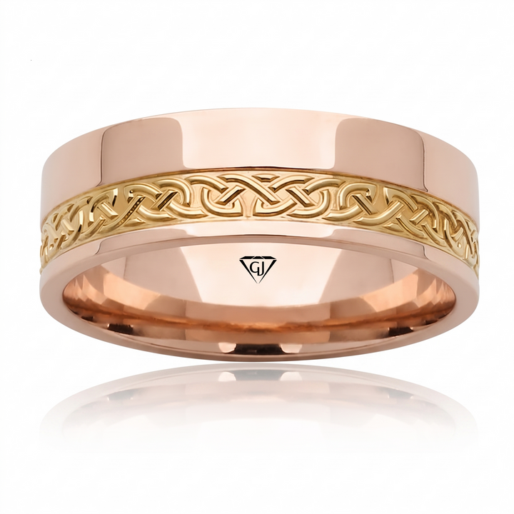 Two-Tone Celtic Knot Men's Solid Gold Band RG 2