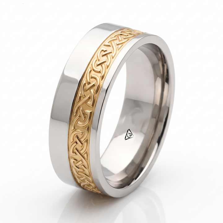 Two-Tone Celtic Knot Men's Solid Gold Band WG